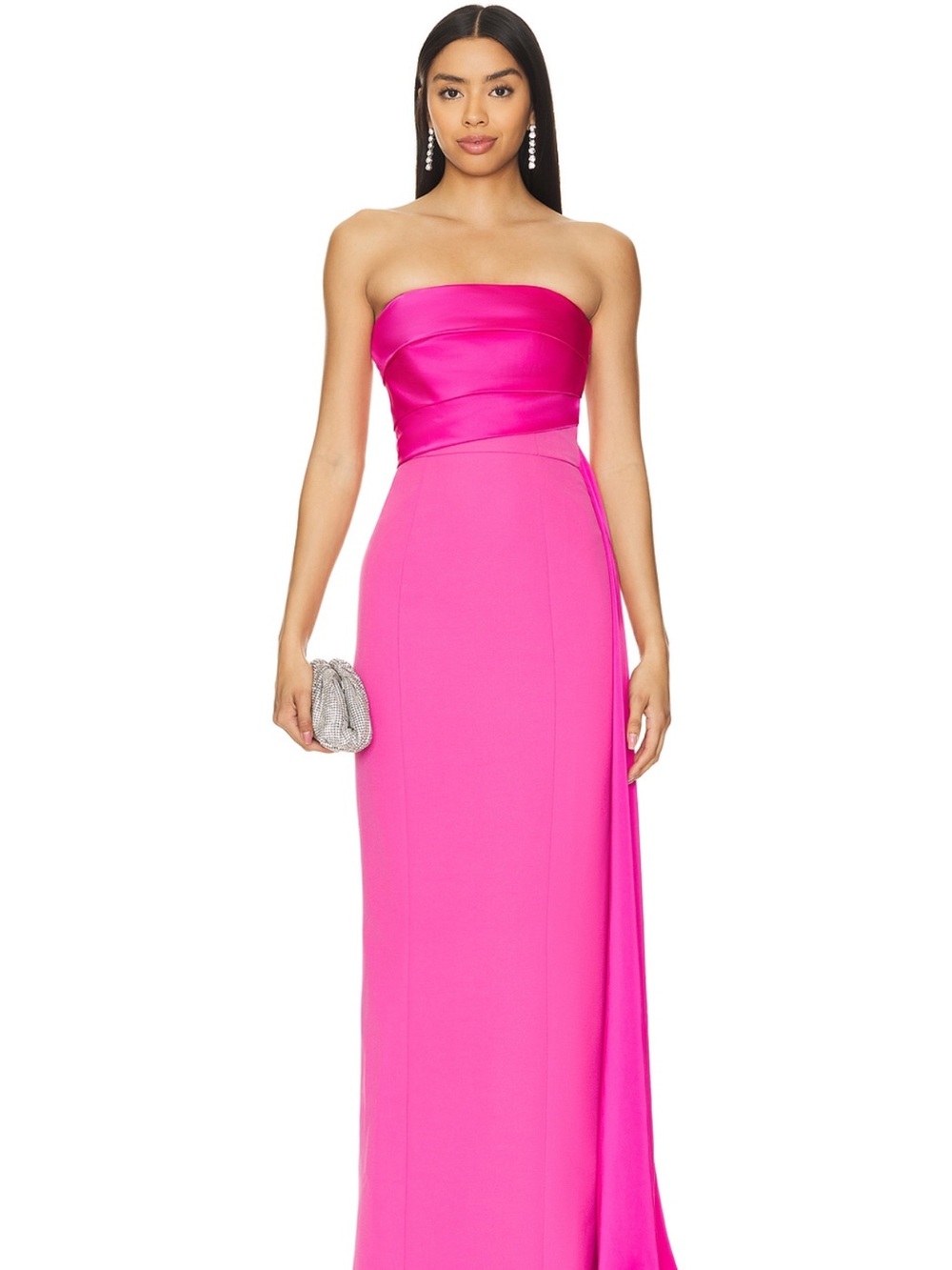 NBD Strapless Hot Pink Satin-Bodice Maxi Dress